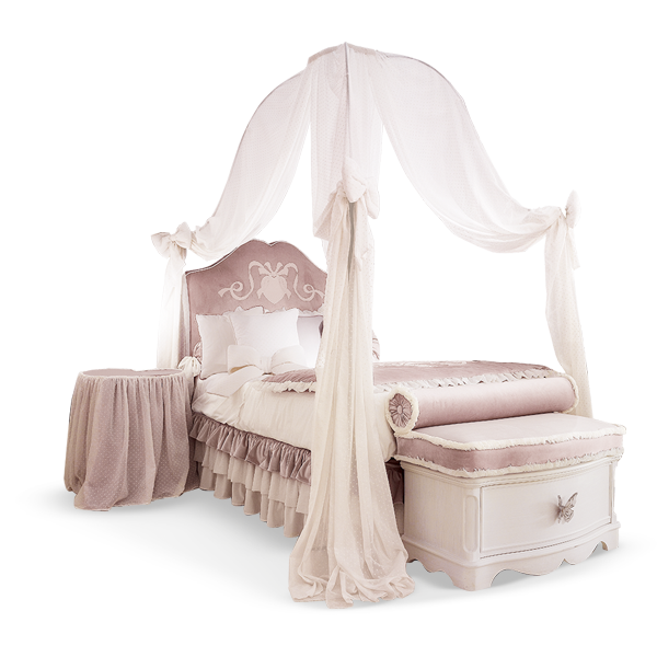 <strong>TIFFANY</strong> letto con ricamo_bed with embroidery<br>
<strong>3015TB</strong> set teli baldacchino<br>
<strong>1071</strong> comodino 2 cassetti<br>
<strong>4010</strong> specchiera rotonda arricciata<br>
<strong>2080</strong> armadio con ovale specchio<br>
<strong>8111</strong> Matilde divanetto<br>
<strong>6001</strong> Antony poltrona<br>
<strong>6008</strong> pouff rotondo small<br>
<strong>7204</strong> pouff cuore<br>
<strong>2142</strong> lumetto cuore 2 luci<br>
<strong>2039</strong> lampadario mongolfiera 12 luci<br>
<strong>IL05</strong> tappeto cuore piccolo rosa