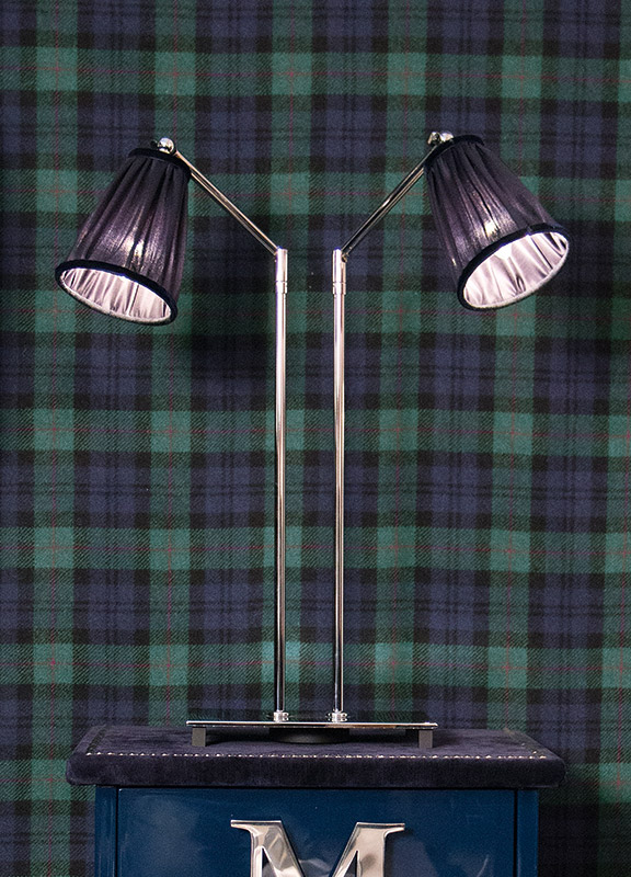 <strong>2060</strong> lampada cromo 2 steli snodabile estensione max due steli con paralumi L. 25 x P. 16,5 x H. 70 cm