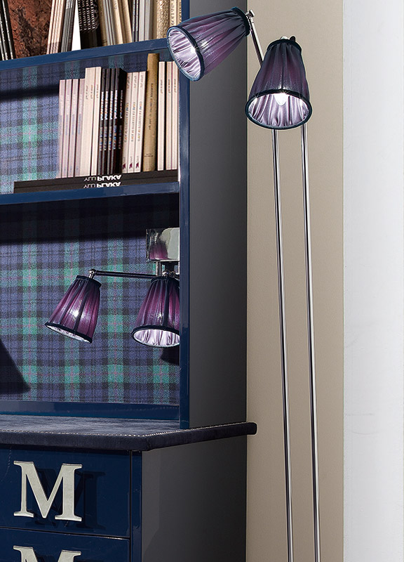 <strong>2058</strong> piantana 2 steli cromo snodabile estensione max due steli con paralumi L. 25 x P. 16,5 x H.170 cm