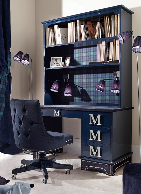 <strong>0708</strong> scrivania 4 cassetti completa di  libreria da appoggio con MR62M E MR63M maniglia cromo media e piccola L. 130 x P. 60 x H. 202 cm